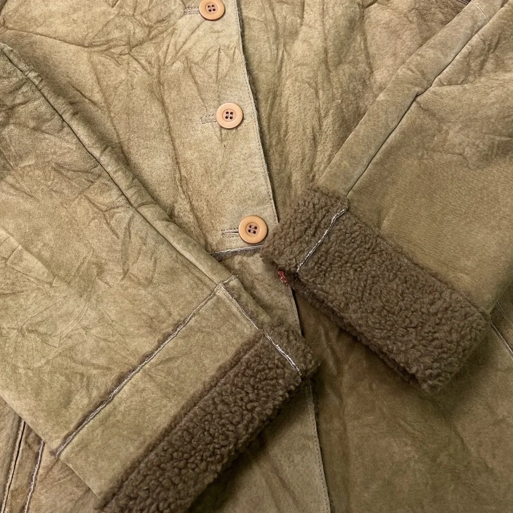 Brandon Thomas Leather Jacket Mens Large Tan Faux Shearling Lined Suede Coat